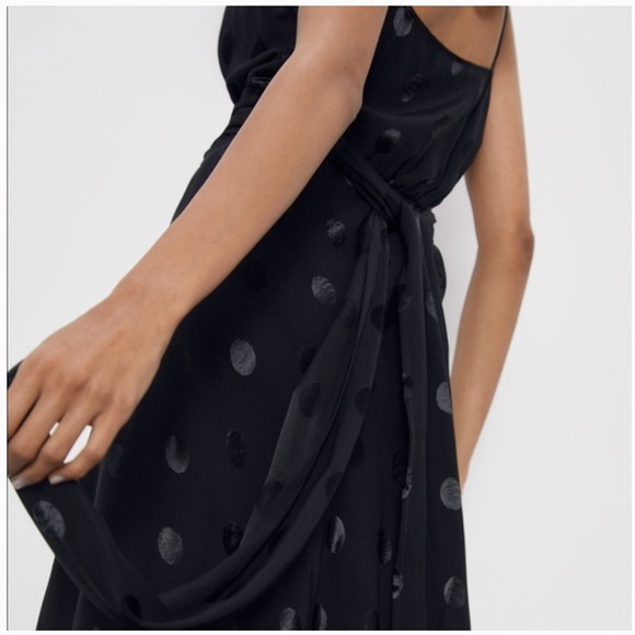 NWT Zara Black Midi Polka Dot Jaquard Dress - Picture 6 of 11